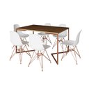 Ver imagem 2 de Mesa Jantar Industrial Retangular 137x90cm Amêndoa Base V 6 Cadeira Eames Eiffel Brancas Base Cobre