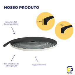 Rodapé Eva Autocolante Flexível Cordão 2,5cmx1,5cm 15 Metros - Preto - 3