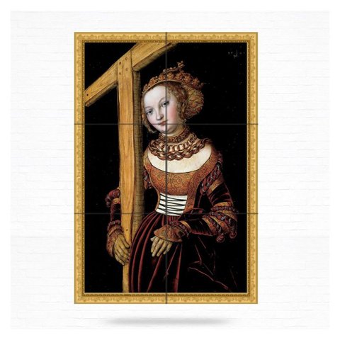 Quadro Santa Helena com Cruz de Madeira 60x40 em Azulejos