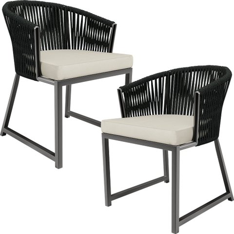 Kit 02 Cadeiras Decorativas para Área Gourmet Cozinha Corda Náutica Bethari D04 Preto - Lyam Decor