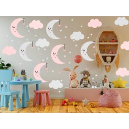 Adesivo De Parede Baby Nuvem Com Lua Vários Modelos Infantis - Cor Rosa - 1