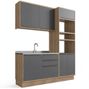 Ver imagem 3 de Cozinha Compacta Modulada 3 Peças com Armário Aéreo, Balcão e Torre Quente 100% MDF Viena Louro Frei