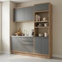 Ver imagem 1 de Cozinha Compacta Modulada 3 Peças com Armário Aéreo, Balcão e Torre Quente 100% MDF Viena Louro Frei