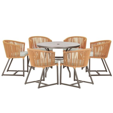 Mesa com 6 Cadeiras Jantar Noronha Marrom E3 Trama Original Terra Cota