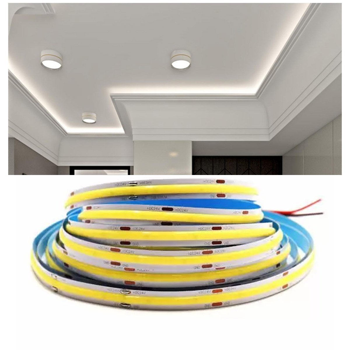 Fita de Led COB 6500K 12v Rolo 50 metros 10w Quarto Sala Decoraçao Teto Rebaixado Sanca Residencial  - 1