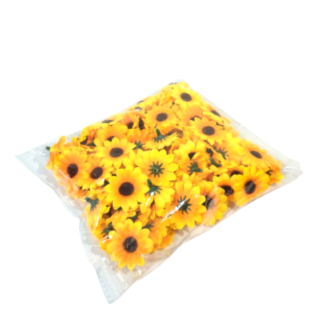 Pacote 100 Mini Girassol Flor Artificial Decorativa