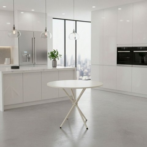 Mesa Jantar Italy Redonda 80cm MDF Branco Suporte Palito Metal