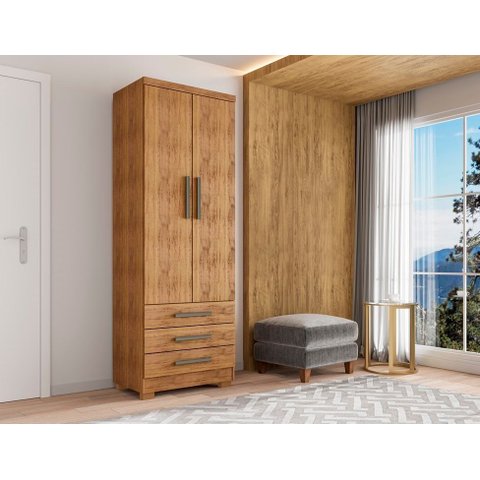 Guarda Roupa Floripa Cedro 02 Portas 03 Gavetas Pés