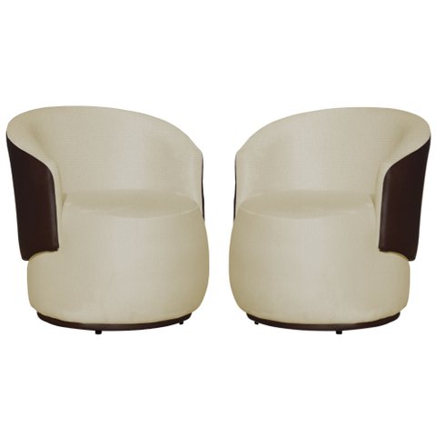 Kit 02 Poltronas Bia Redonda com Composê Suede Marfim e Corino Marrom - Fm