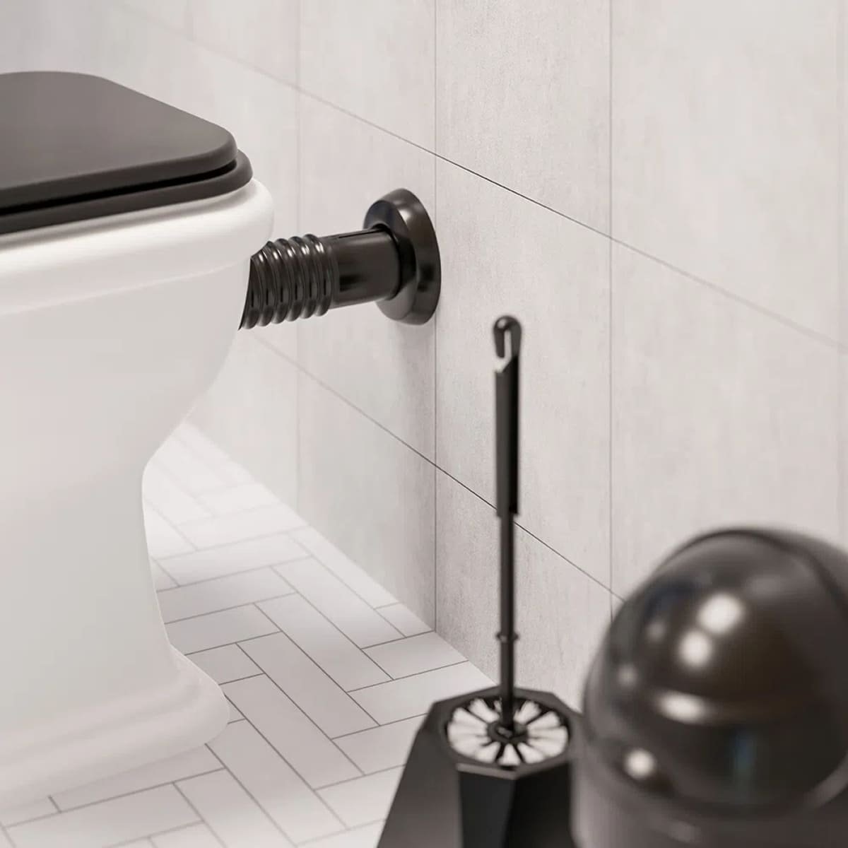 Conjunto Tubo de Ligação Ajustável Para Bacia Sanitária 25cm x 1.1/2" Preto | Astra - 5
