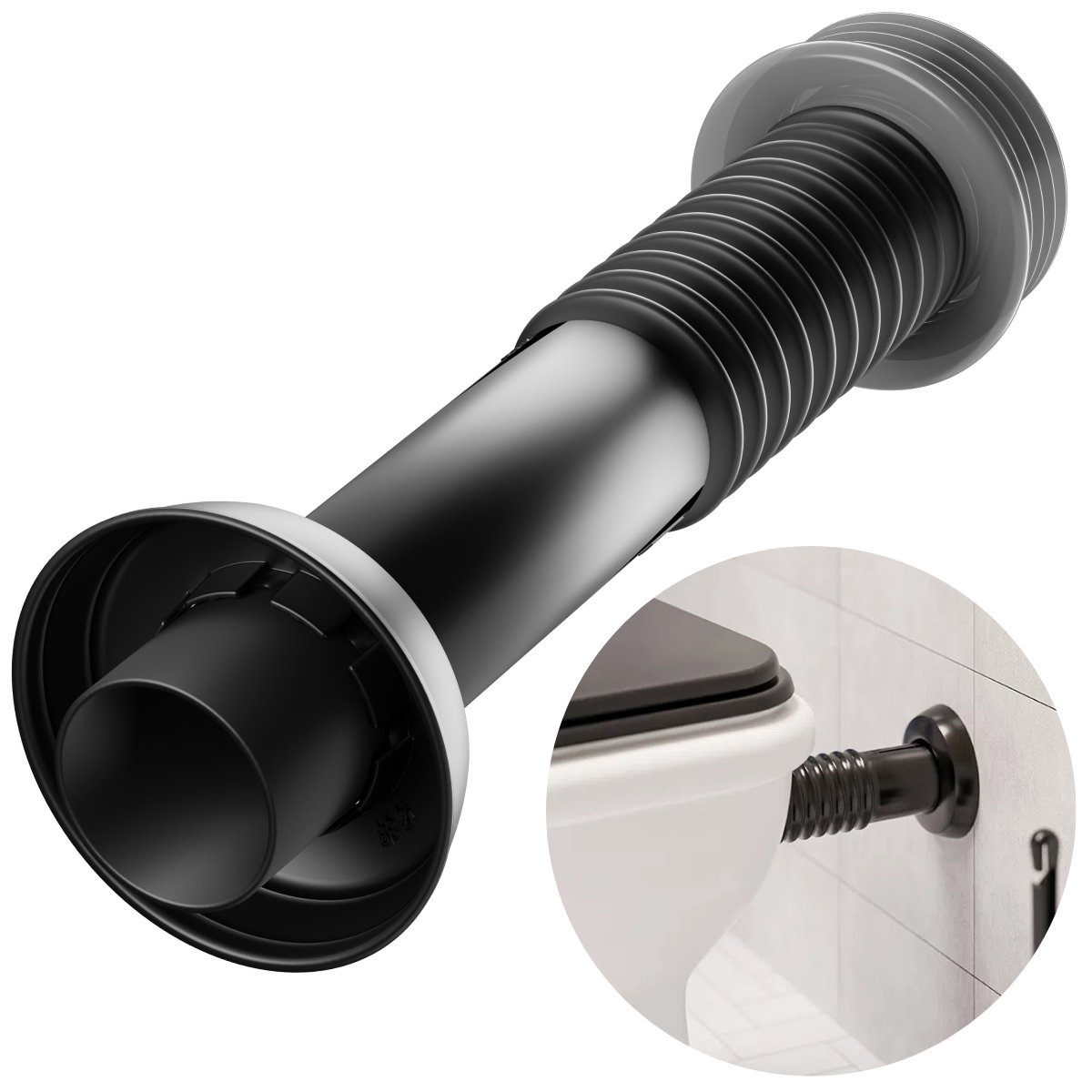 Conjunto Tubo de Ligação Ajustável Para Bacia Sanitária 25cm x 1.1/2" Preto | Astra