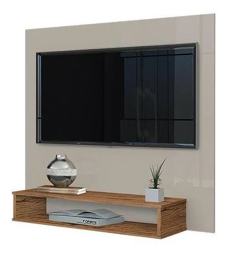 Painel para Tv Off White com Nicho Cor Freijo Suspenso até 32"