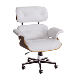Cadeira de Escritório Anatômica Charles Eames Office Exec Couro Natural Branco - 1