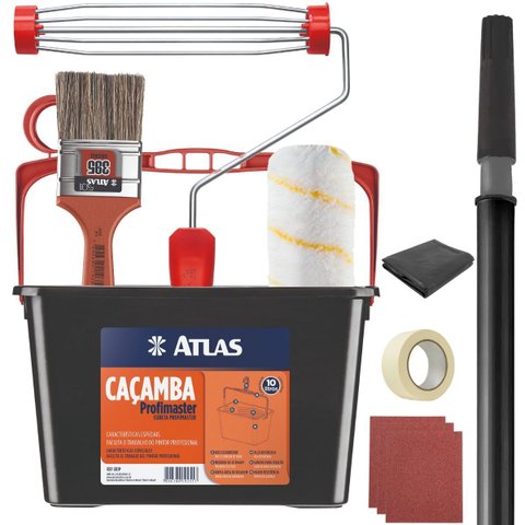 Caçamba Balde Pintura 10l+ Cabo Extensor 1,28m + Rolo Antirespingo 23cm + Suporte Garfo + Trincha 50