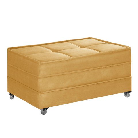 Puff Cama Multiuso Solteiro com Rodízios Lindecor Amarelo
