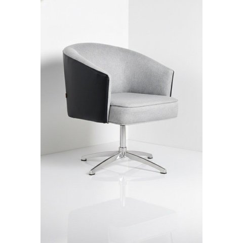 Poltrona Julia Giratoria Base Aluminio - Nobly Decor Cinza/Couro Preto