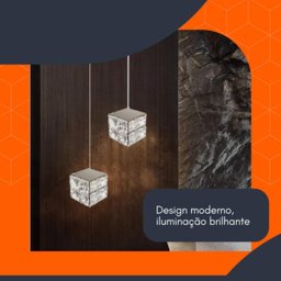 Luminária Pendente Cubo Quadrado de Cristal 10w - Led Bivolt - 6