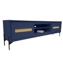 Ver imagem 1 de Rack Sala Tv até 75 Polegadas Paraty 180 Cm Laca Pés Metal Palhinha Azul Gloss