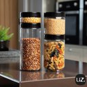 Ver imagem 2 de Kit 3 Porta Mantimentos Uz Empilhável 300ml Organizador com Tampa de Plástico Preto