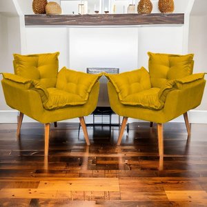 Kit 2 Poltronas Decorativa para Sala Manicure Recepção Cadeira Confortável Alice Suede Mostarda