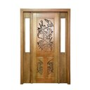 Ver imagem 1 de Portal Madeira Maciça Vitrô Duplo Ninho Entalhada Completa 153x213x14cm Cedro Rosa