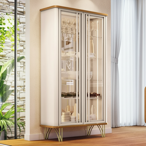 Cristaleira de Vidro com Led e Espelho Lucie Off White H01 - D’Rossi
