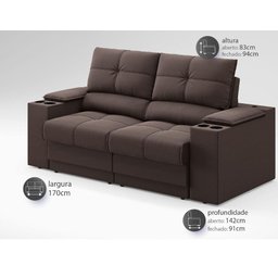 Sofá com Porta Copos e Carregador USB Retrátil e Reclinável Ringo 1,70m Velosuede Chocolate - - 2