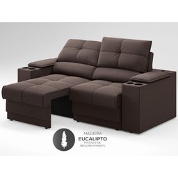Sofá com Porta Copos e Carregador USB Retrátil e Reclinável Ringo 1,70m Velosuede Chocolate - - 5