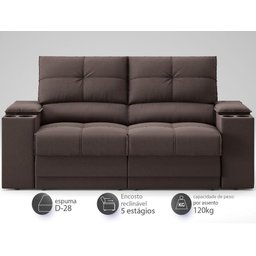 Sofá com Porta Copos e Carregador USB Retrátil e Reclinável Ringo 1,70m Velosuede Chocolate - - 3