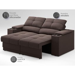 Sofá com Porta Copos e Carregador USB Retrátil e Reclinável Ringo 1,70m Velosuede Chocolate - - 4