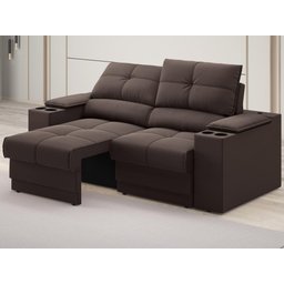 Sofá com Porta Copos e Carregador USB Retrátil e Reclinável Ringo 1,70m Velosuede Chocolate - - 1
