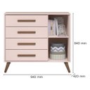 Ver imagem 4 de Conjunto Quarto Bebê Q Encanto Retrô Rosa: Cômoda Sapateira 4 Gavetas e Berço Multifuncional 2x1 - Q