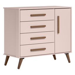Conjunto Quarto Bebê Q Encanto Retrô Rosa: Cômoda Sapateira 4 Gavetas e Berço Multifuncional 2x1 - Q - 3