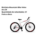 Ver imagem 4 de Bicicleta Mountain Bike Velox Aro 29 Freio Disco 21v Ello Cor:branco/vermelho