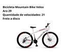 Ver imagem 4 de Bicicleta Mountain Bike Velox Aro 29 Freio Disco 21v Ello Cor:branco/vermelho