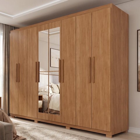 Guarda-Roupa Casal com Pés e Espelho 8 Portas 4 Gavetas Titanium