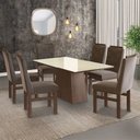 Ver imagem 1 de Conjunto Sala de Jantar Mesa 90x160cm Tampo Vidro com 6 Cadeiras Madeira Maciça Tecido Joli Cinza/Tabaco/Off White