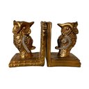 Ver imagem 1 de Par de Escultura Decorativa Coruja Dourado Porta-livros 13x11x8cm