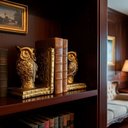 Ver imagem 2 de Par de Escultura Decorativa Coruja Dourado Porta-livros 13x11x8cm