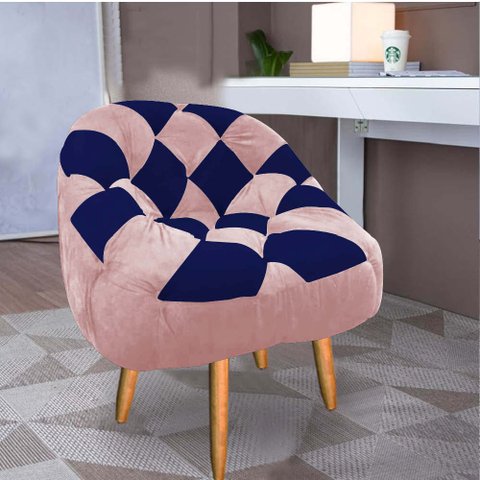Poltrona Paloma Escritório Sala Pé Palito Suede Rosa Bebê e Suede Azul Marinho - Dominic Decor