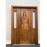 Portal Madeira Maciça Vitrô Duplo Cristo Entalhada Completa 143x213x14cm Cedro Rosa - 3