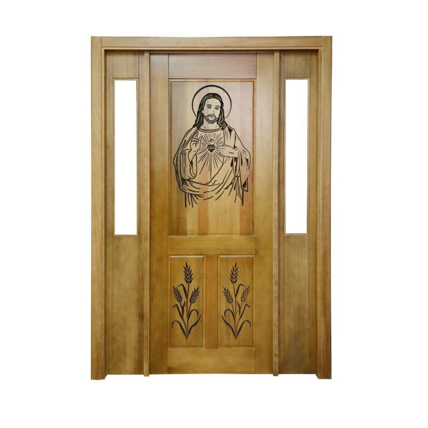 Portal Madeira Maciça Vitrô Duplo Cristo Entalhada Completa 143x213x14cm Cedro Rosa - 1