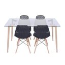 Ver imagem 1 de Conjunto de Sala de Jantar Mesa com Tampo de Vidro com 4 Cadeiras Base de Madeira Colmeia Preto