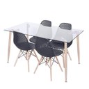 Ver imagem 3 de Conjunto de Sala de Jantar Mesa com Tampo de Vidro com 4 Cadeiras Base de Madeira Colmeia Preto