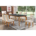 Ver imagem 1 de Sala de Jantar Completa Londrina C/ Tampo Madeirado Vidro Canto Curvo 180x90cm e 6 Cadeiras