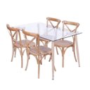 Ver imagem 3 de Conjunto de Sala de Jantar Mesa com Tampo de Vidro com 4 Cadeiras de Madeira Bege