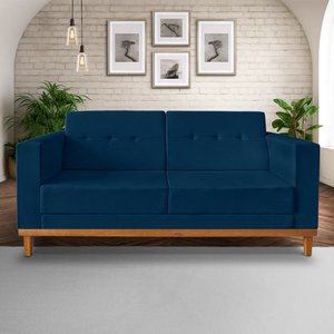 Sofa Beny 1.80 Suede Azul Soft Madeira Prima Deccor