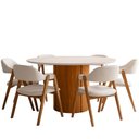 Ver imagem 2 de Mesa Redonda Tampo de Vidro Verbena 135cm Ypê Off White N01 com 6 Cadeiras Nadja Linho Cru - Lyam de