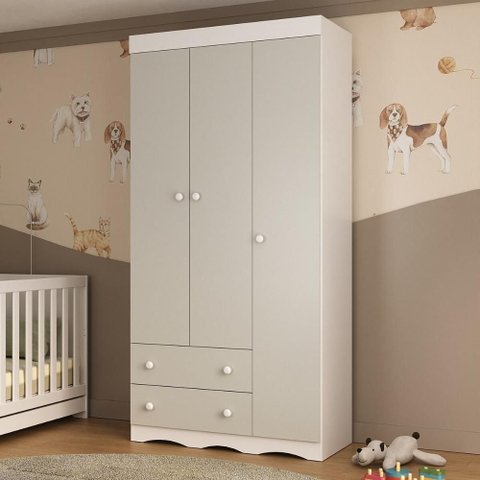 Guarda-roupa Infantil 92cm 3 Portas e 2 Gavetas Realeza Multimóveis Mp4452 Branco/off White