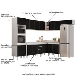 Armário de Cozinha Modulada de Canto 8 Peças Cp01 Balcão Branco/preto - Lumil - 3
